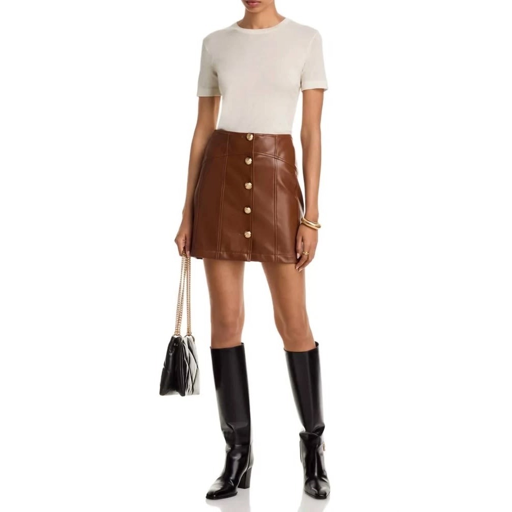 Cinq a Sept Claudia Leather Mini Skirt In Dark Sepia Size 4